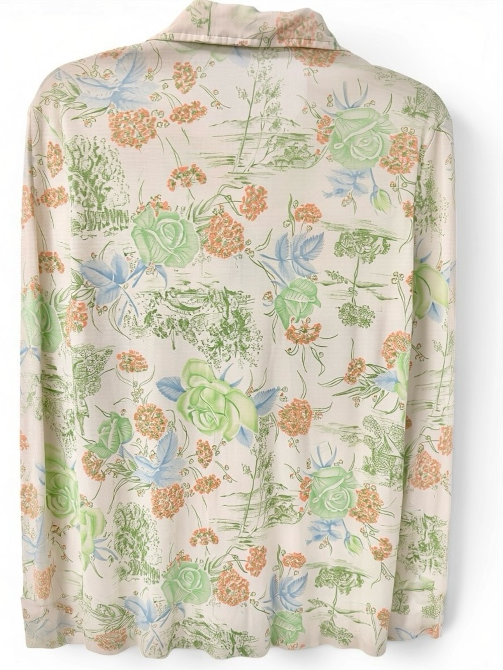 True 70s Vintage Floral Oversized Pointed Collar Polyester Long Sleeve Blouse - Picture 7 of 8